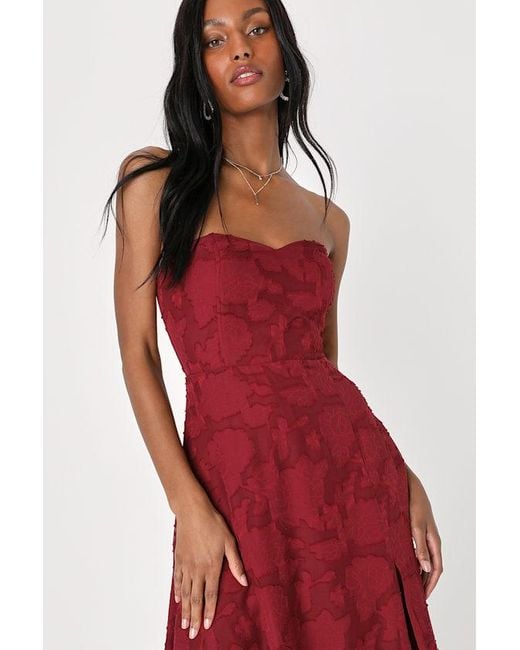 Lulus Red Garden Of Romance Floral Burnout Strapless Maxi Dress