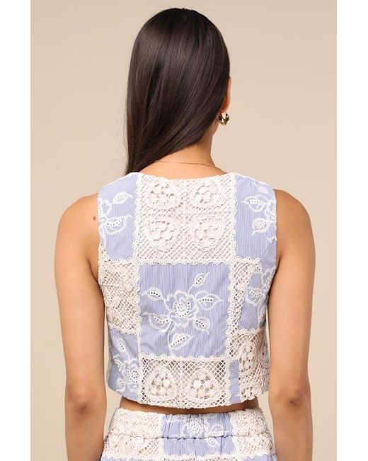 Lulus Women's White Elfreda And Cream Crochet Knit Patchwork Tie