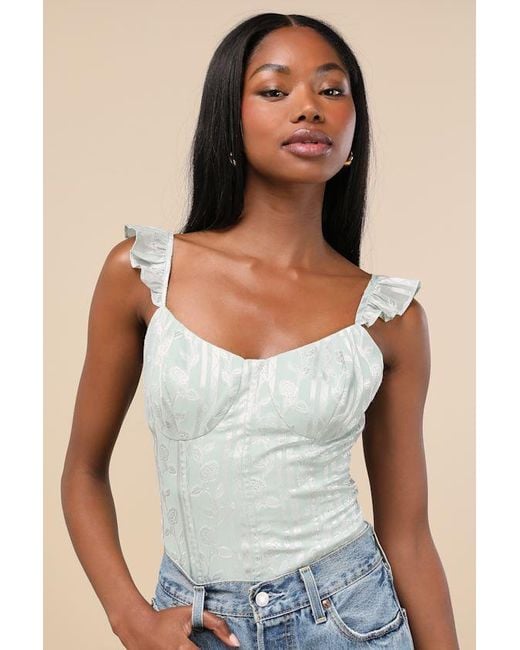 Lulus Green Abbie Mint Floral Sleeveless Bustier Bodysuit