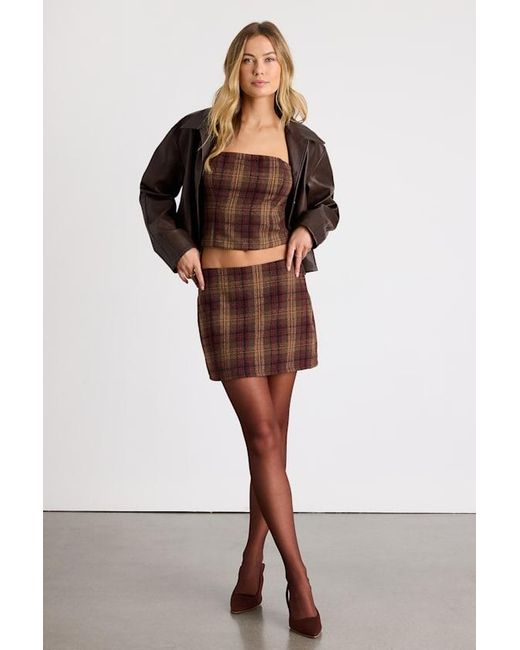 Lulus Brown Annette Plaid Strapless Top