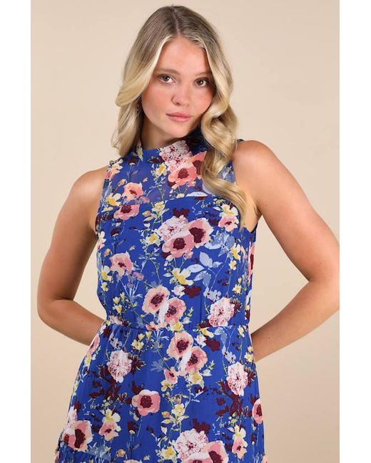 Lulus Blue In My Dreams Floral Print Midi Dress