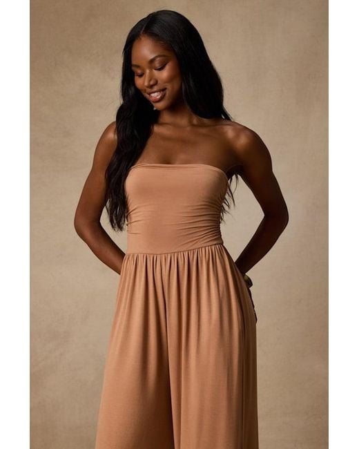 Lush Brown Flirty Posture Jersey Knit Strapless Jumpsuit