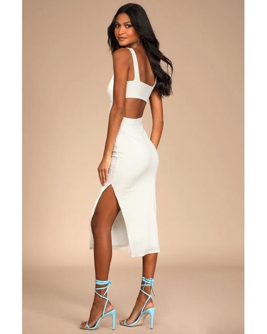 Lulus Natural Divide And Contour Ribbed Cutout Bodycon Midi Dress