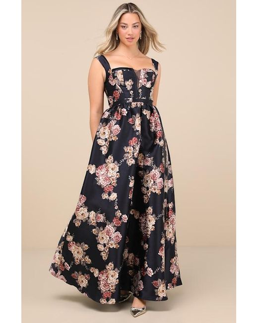 Lulus Blue Elegant Pick Floral Sleeveless Bustier Maxi Dress