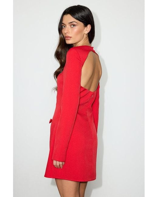 Lulus Red Pemberton Boat Neck Long Sleeve Mini Dress