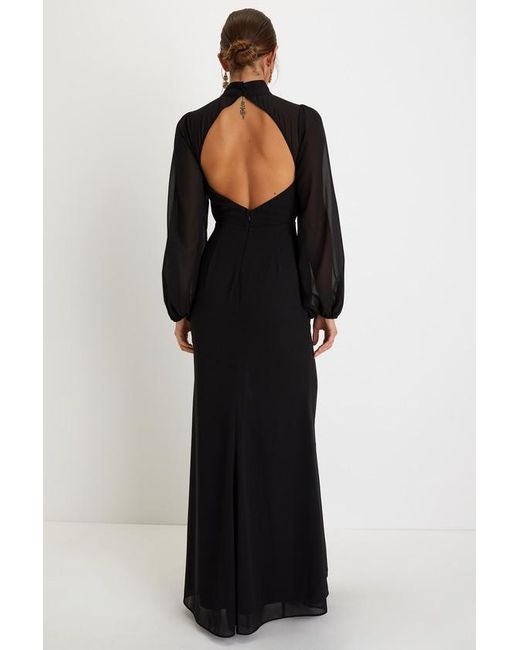Lulus Black Graceful Entrance Long Sleeve Backless Maxi Dress