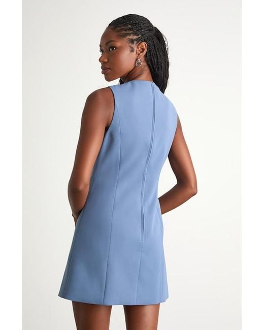 Lulus Blue Adelie Double Breasted Sleeveless Mini Dress