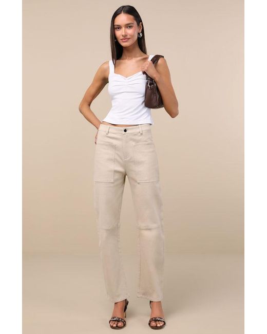 Lulus Natural Filomena Twill Barrel Pants