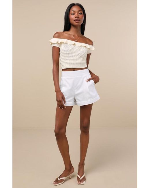 Lulus White Atarah Cream Open-Knit Off-The-Shoulder Sweater Top