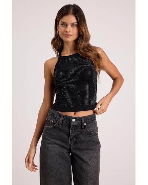 Lulus Black Amata Rhinestone Racerback Tank Top
