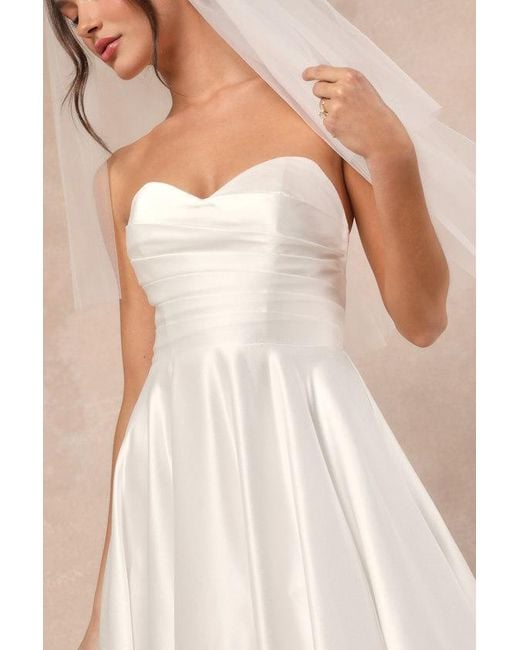 Lulus Natural Khalida Satin Pleated Strapless Gown