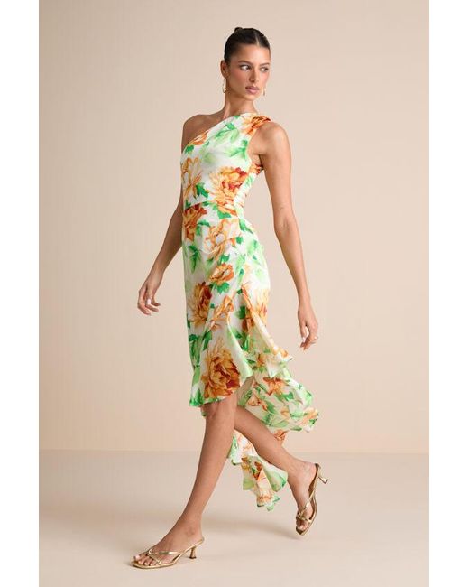 Lulus White Divinely Blooming Multi Floral One-Shoulder Midi Dress