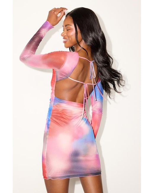 Lulus Pink Andaya Multi Abstract Mesh Backless Mini Dress