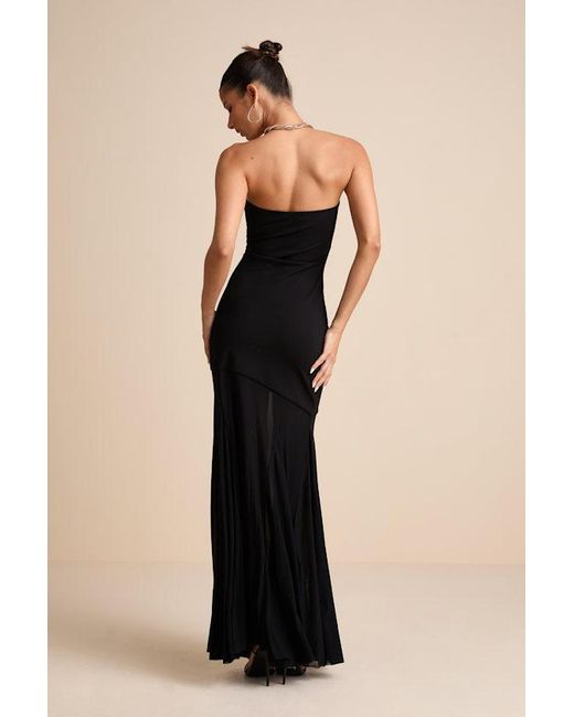 Lulus Black Elaris Mixed Media Strapless Maxi Dress