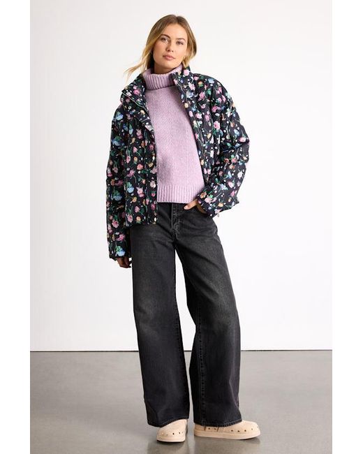 Lulus Blue Linaya Floral Zip-Front Puffer Jacket