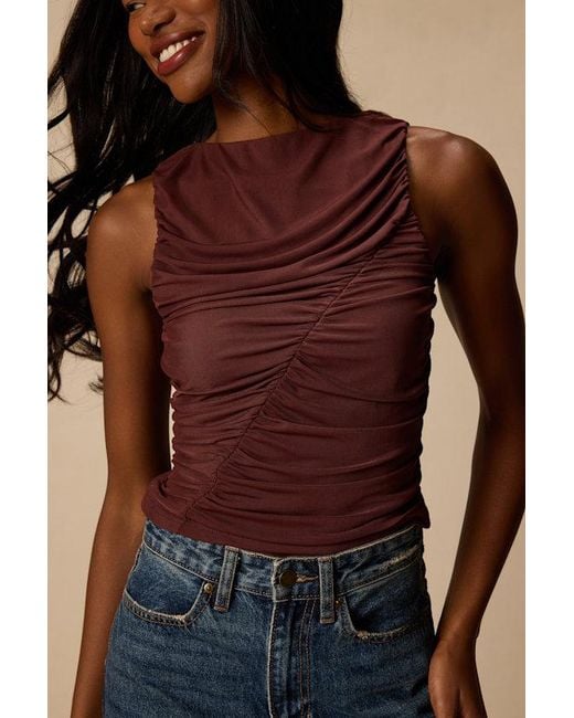 Lulus Red Camari Mesh Ruched Tank Top