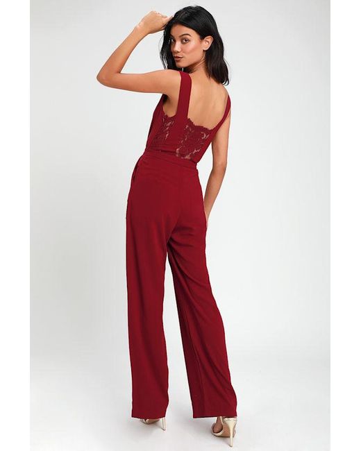 Lulus Red Kiska Lace Wide-Leg Jumpsuit