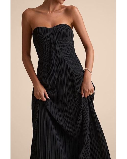Lulus Black Narasha Pleated Strapless Maxi Dress