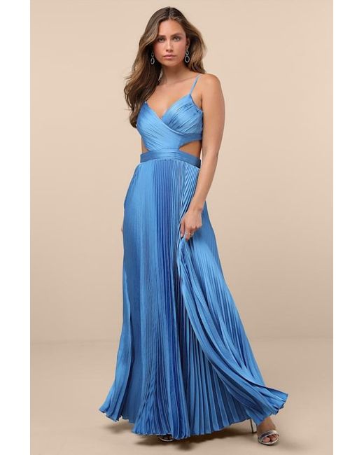 Lulus Blue Got The Glam Pleated Cutout Maxi Dress