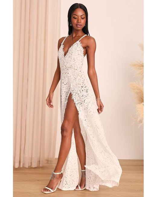 Lulus Love Of Details Lace Maxi Dress in Natural | Lyst