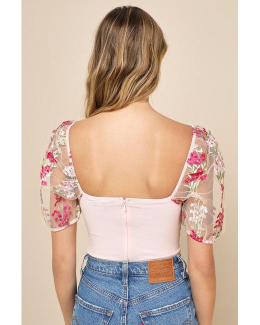 Lulus Pink Essence Of Elegance Embroidered Floral Bustier Bodysuit