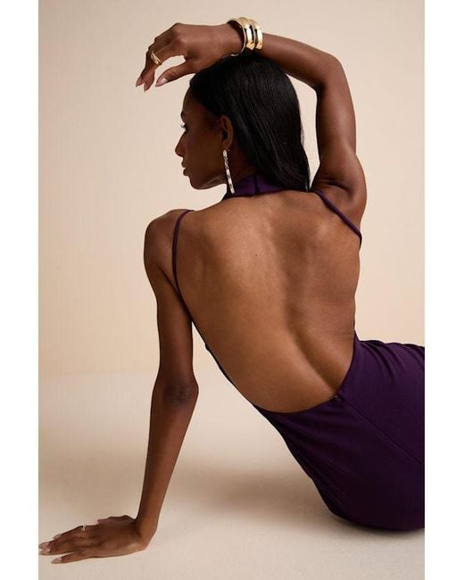 Lulus Purple Damaris Dark Mock Neck Backless Maxi Dress