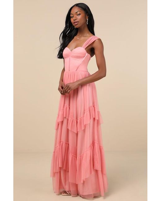 Lulus Pink Stunning Personality Mesh Off-The-Shoulder Maxi Dress