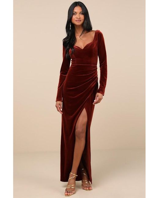 brown modest dress for women Satin Maxi Dress
