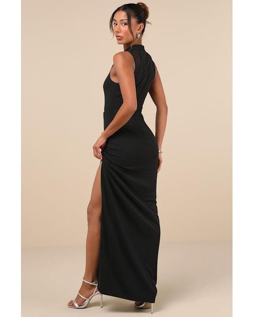 Lulus Natural Irresistibly Modern Mesh Mock Neck Maxi Dress