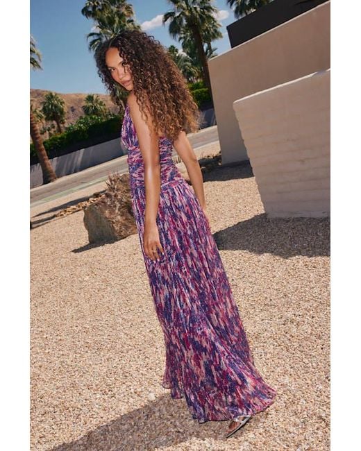 Lulus Pink Evaluna Abstract Print Lurex Pleated Maxi Dress
