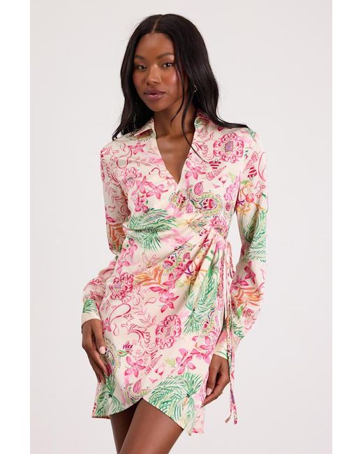 lulus boho dress Darine Multi Print Wrap Mini in Pink Size:S(6T/120cm) all atop an A size-chart-jump-dresses Bella Barnett Style! Luxury