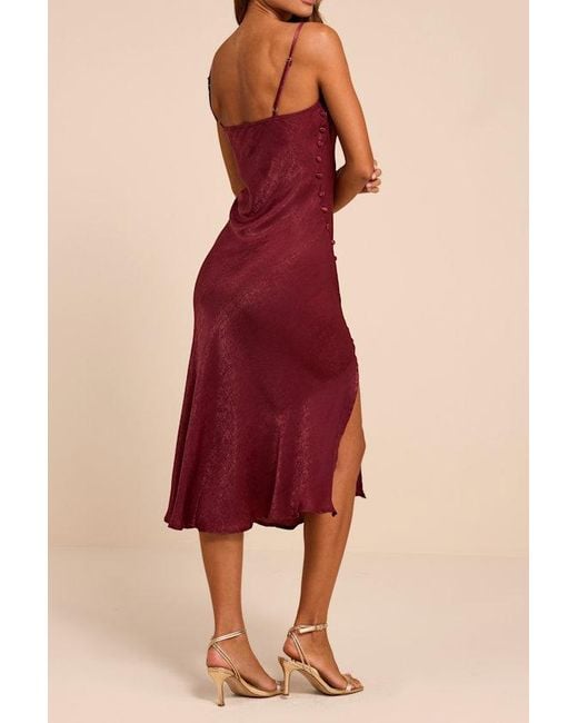 Lulus Natural Slinking Out Loud Satin Side Button Slip Dress