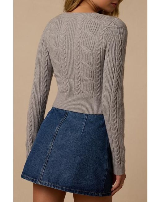 Lulus Blue Cuddly Contentment Cable Knit Cropped Sweater