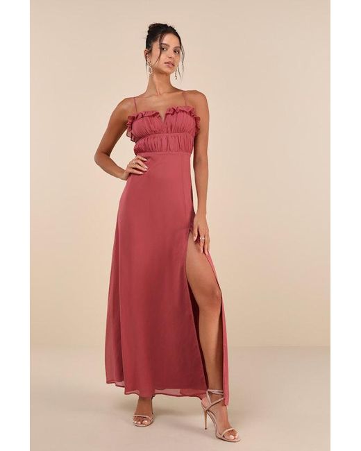 Lulus Red Exemplary Beauty Rusty Rose Sleeveless Tie-Back Maxi Dress