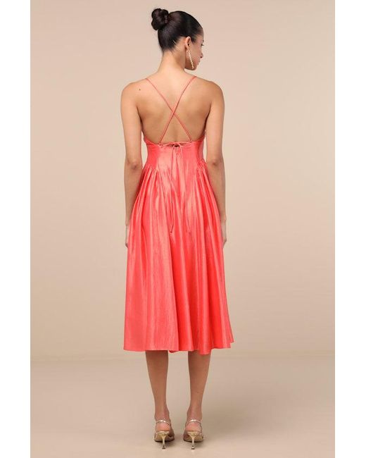 Lulus Paride Shiny Gathered Lace-Up Midi Dress