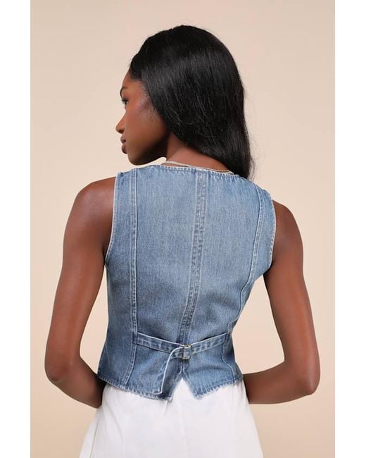 Lulus Blue Coveted Appeal Medium Wash Denim Vest