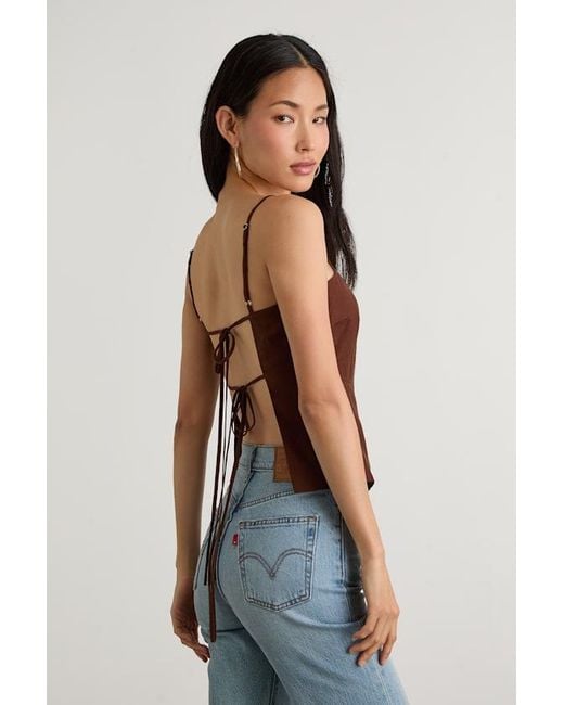 Lulus Blue Wrynn Chocolate Linen Tie-Back Tank Top