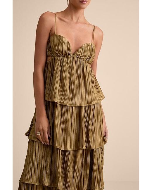 Lulus Natural Kanya Satin Plisse Tiered Maxi Dress