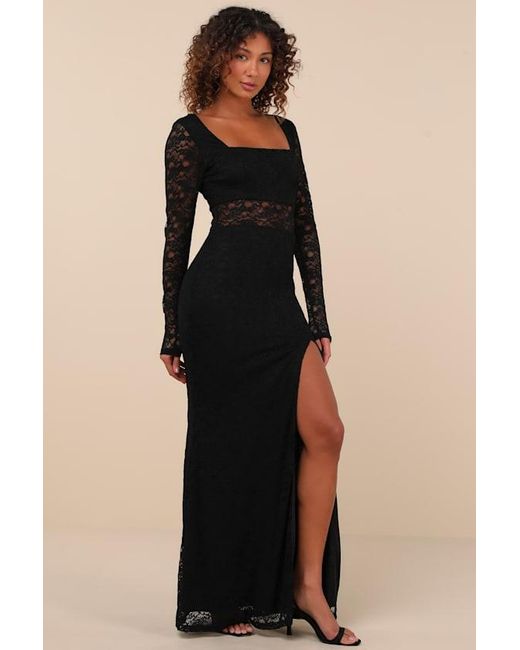 Lulus Women's Black Sensationally Poised Lace Long Sleeve Maxi Dress
