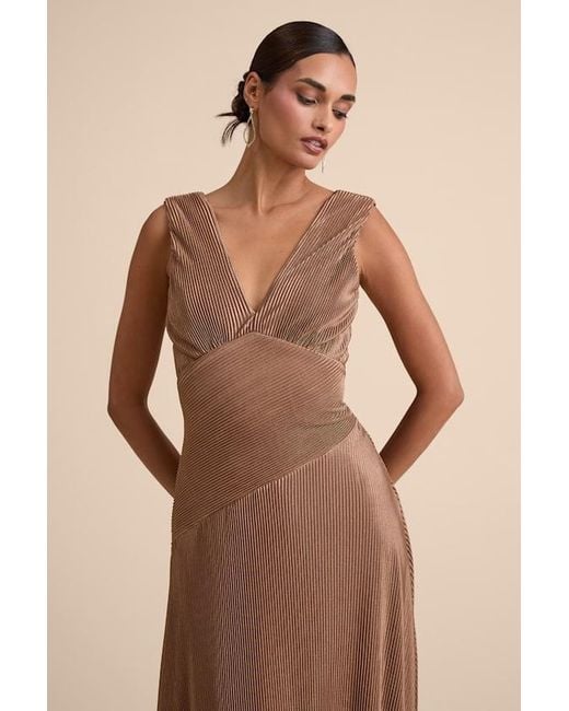 Lulus Renee Satin Plisse V-Neck Maxi Dress in Brown | Lyst Lulus Renee Satin Plisse V-Neck Maxi Dress in Brown | Lyst