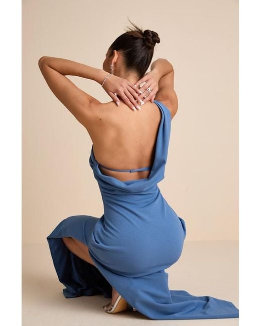 Lulus Blue Maevyn Cowl Back Column Maxi Dress