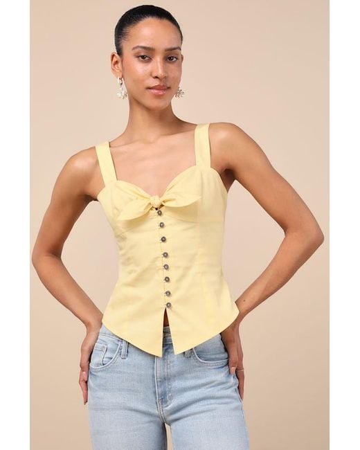Lulus Natural Earlene Tie-Front Button-Up Tank Top