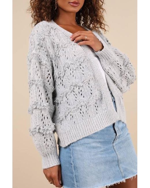 Lulus White Cutest Coziness Textured Balloon Sleeve Cardigan Sweater