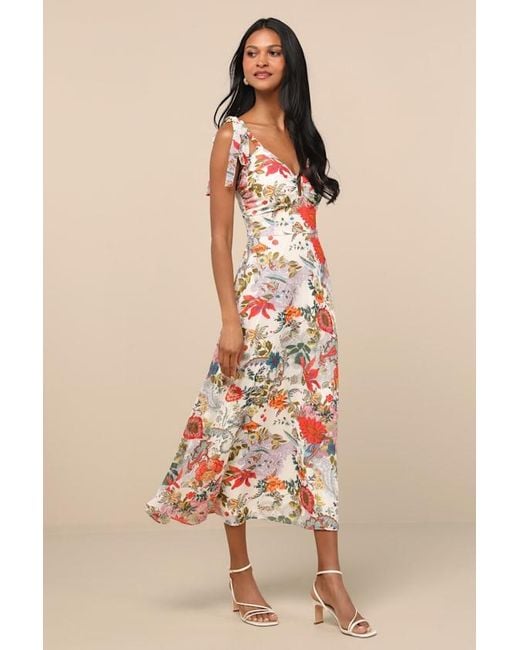 Lulus Women's Natural Simply Blissful Multi Floral Tie-Strap A