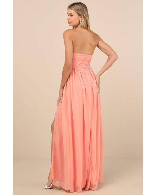 Lulus Pink Luxe Favorite Strapless Ruched Maxi Dress