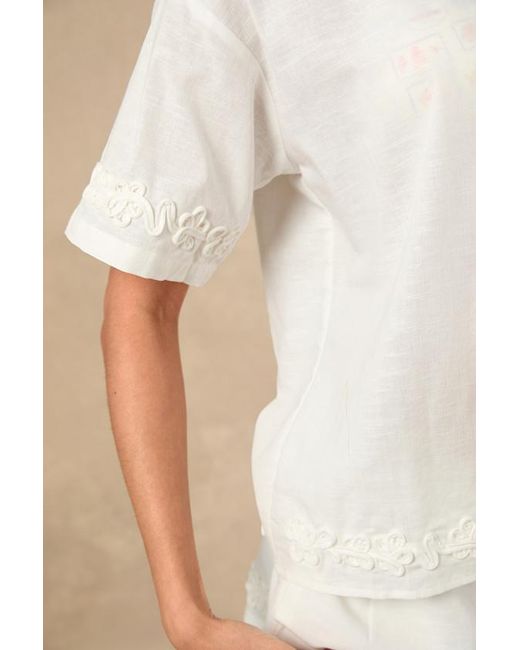 SNDY'S Natural Ines Linen Embroidered Swim Cover-Up Top