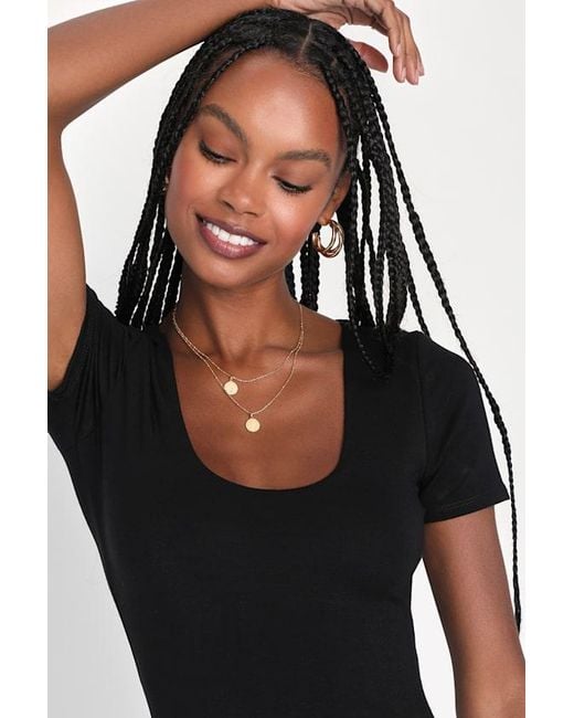 Lulus Black Basically Effortless Short Sleeve Scoop Neck Top