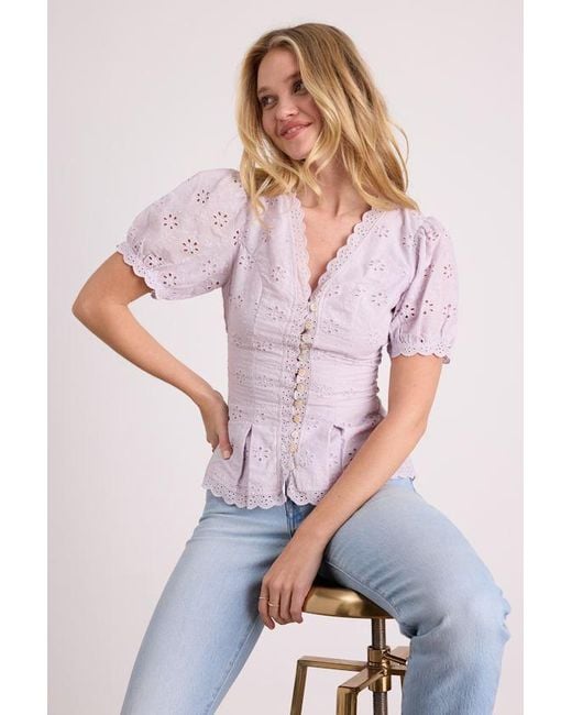 Lulus Purple Briar Eyelet Embroidered Button-Front Top