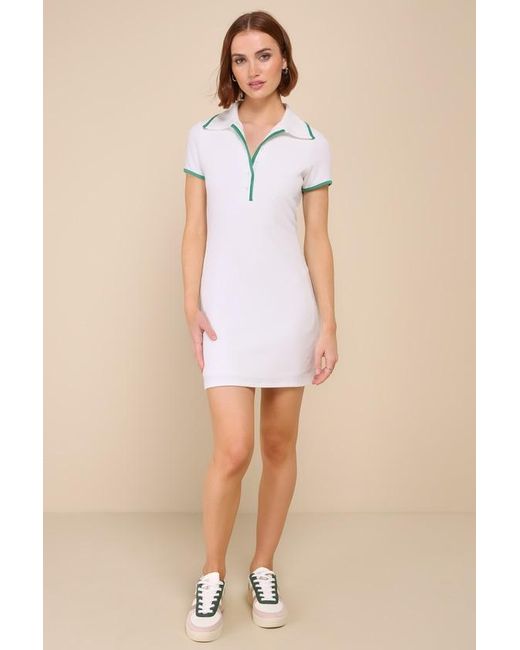 Lulus Natural Inevitable Charm And Terry Knit Collared Mini Dress