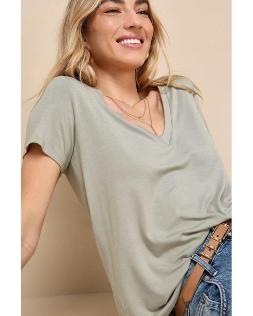 Lulus Gray Adyn Heather V-Neck Short Sleeve Tee